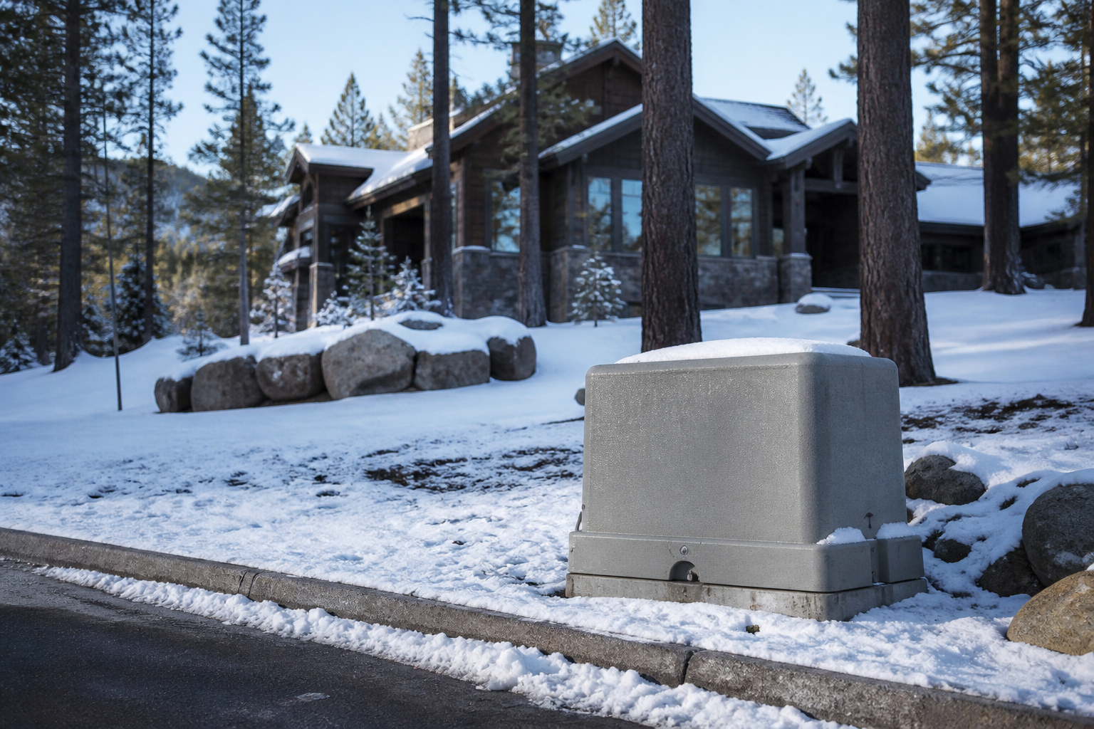 Truckee-Donner PUD water meter box at a snowy curb