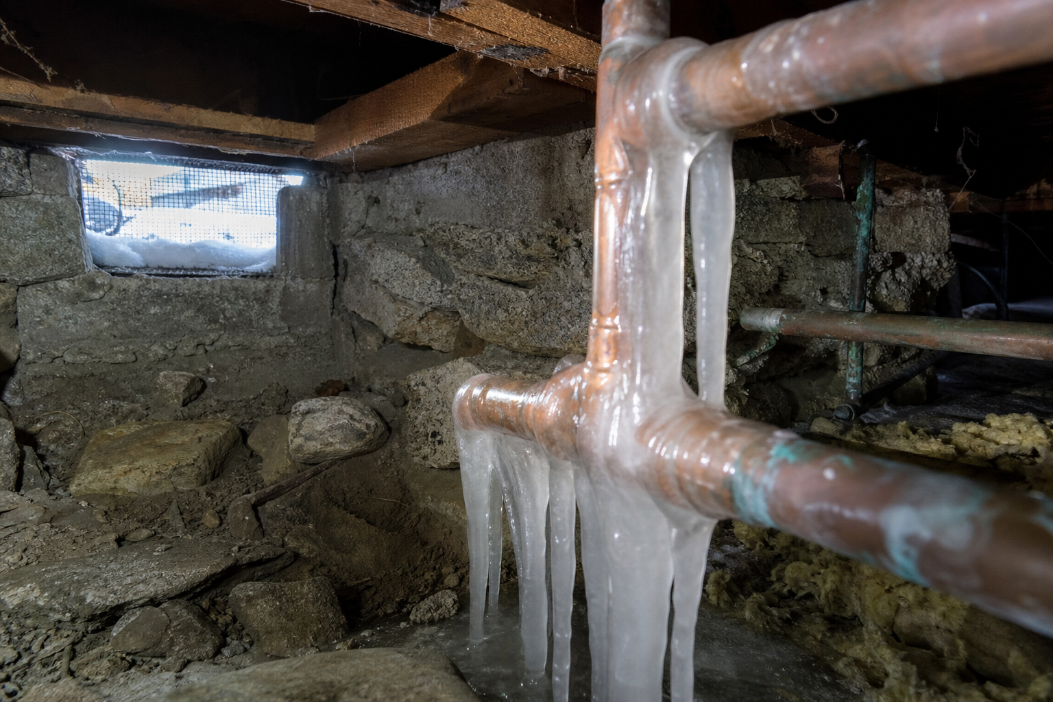 Frozen copper pipes in a Truckee cabin crawl space